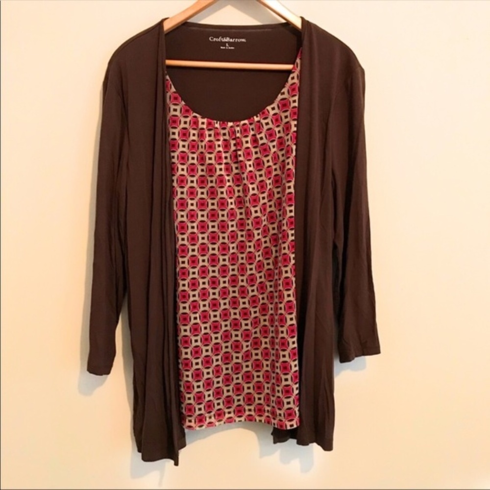 Croft & Barrow Womens Brown & Pink Blouse, Large